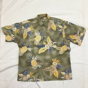Campia Moda Hawaiian Shirt L Green Pineapple Tropical Button Down